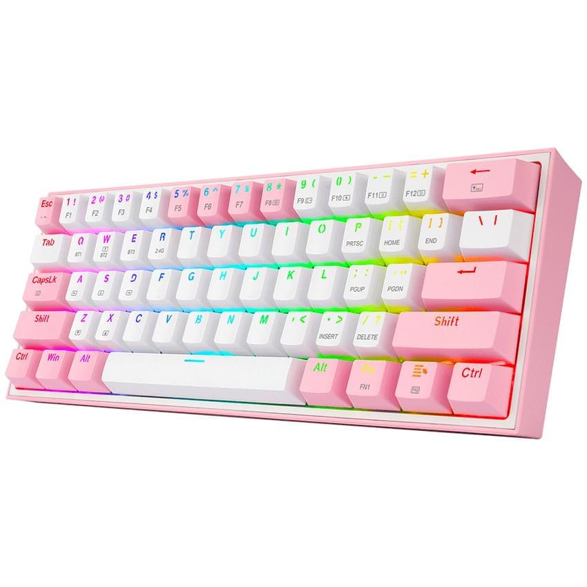 Teclado Redragon Fizz Pro Mecanico Blanco Rosa Switch Red